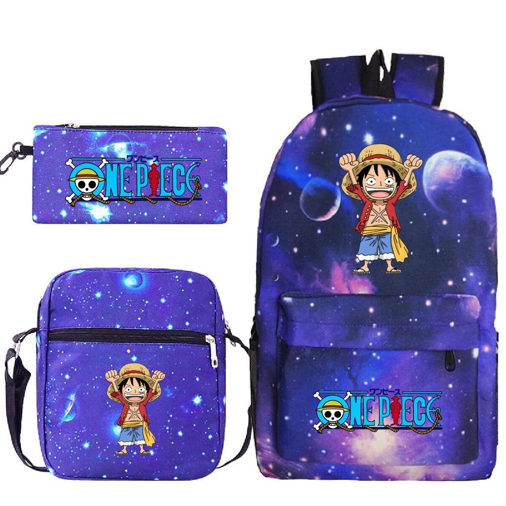 New Animation One Piece Printed Backpack for Primary and Secondary School Students Large Capacity School Bag Combination Three-piece Set