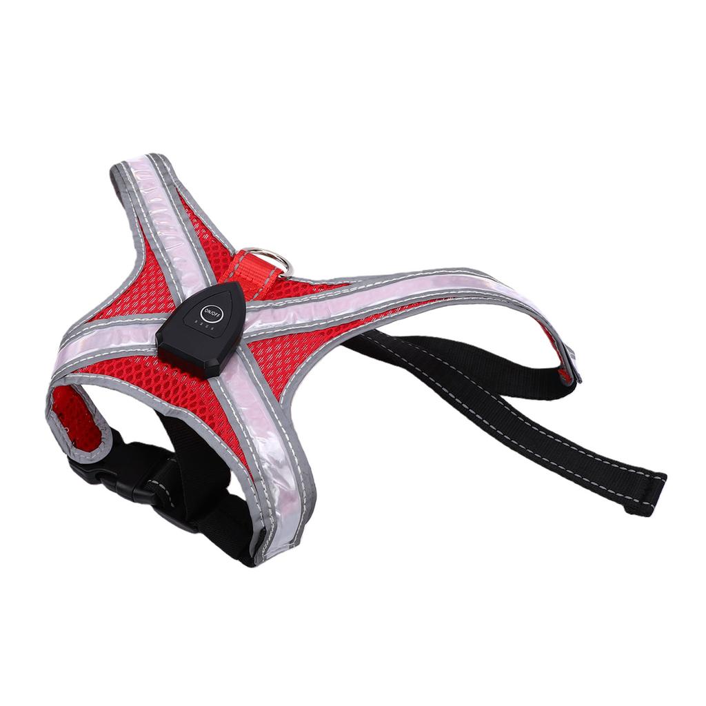 LED Illuminated Dog Harness Light Up Vest for Pet Dog Night Walking USB Rechargeable Adjustable Lightweight Red