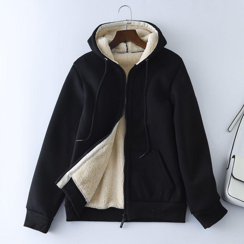 Thick Fleece Hooded Jacket Autumn and Winter Loose Casual Warm Sportswear Cardigan Hooded Sweatshirt for Women