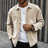 Men Corduroy Shirt Long Sleeve Plaid Solid Color Wrinkle Free Business Casual Slim Fit Top