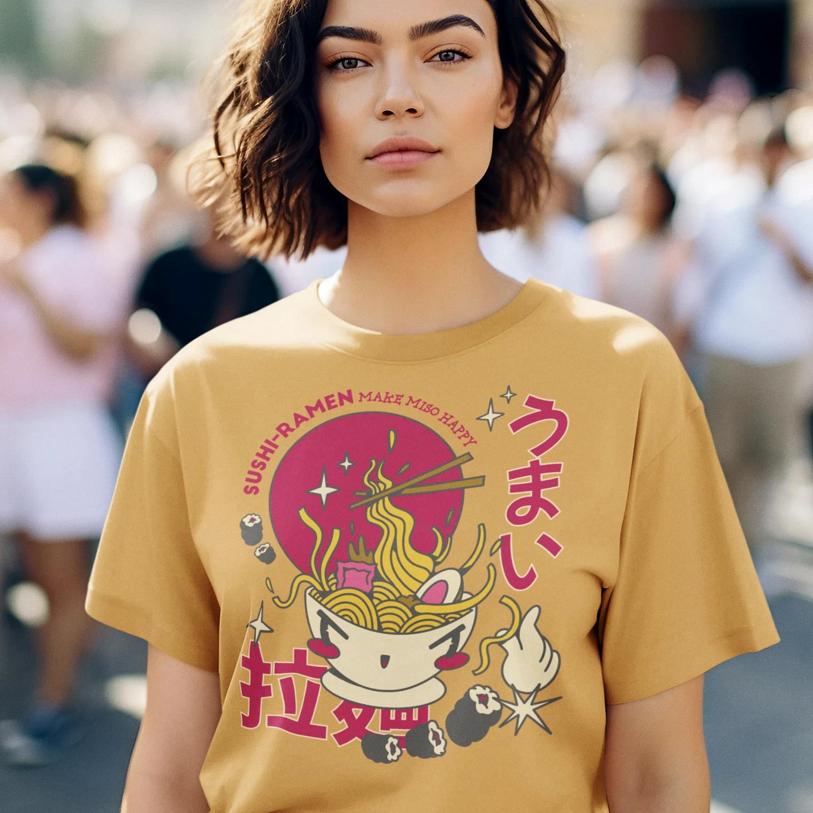 Sushi & Ramen Make Miso Happy Tee, Cute Gift for Ramen Lovers S