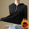 Women's Black Half-Zip Fleece Hoodie: Thickened Hooded Base Layer for Autumn/Winter 2025
