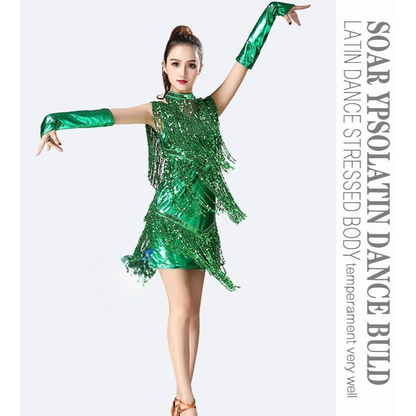Latin Dance Skirt Sequined Tassel Dance Skirt Stage Performance Costume Party Dance Dress Dance Costume Competition Performance Costume
