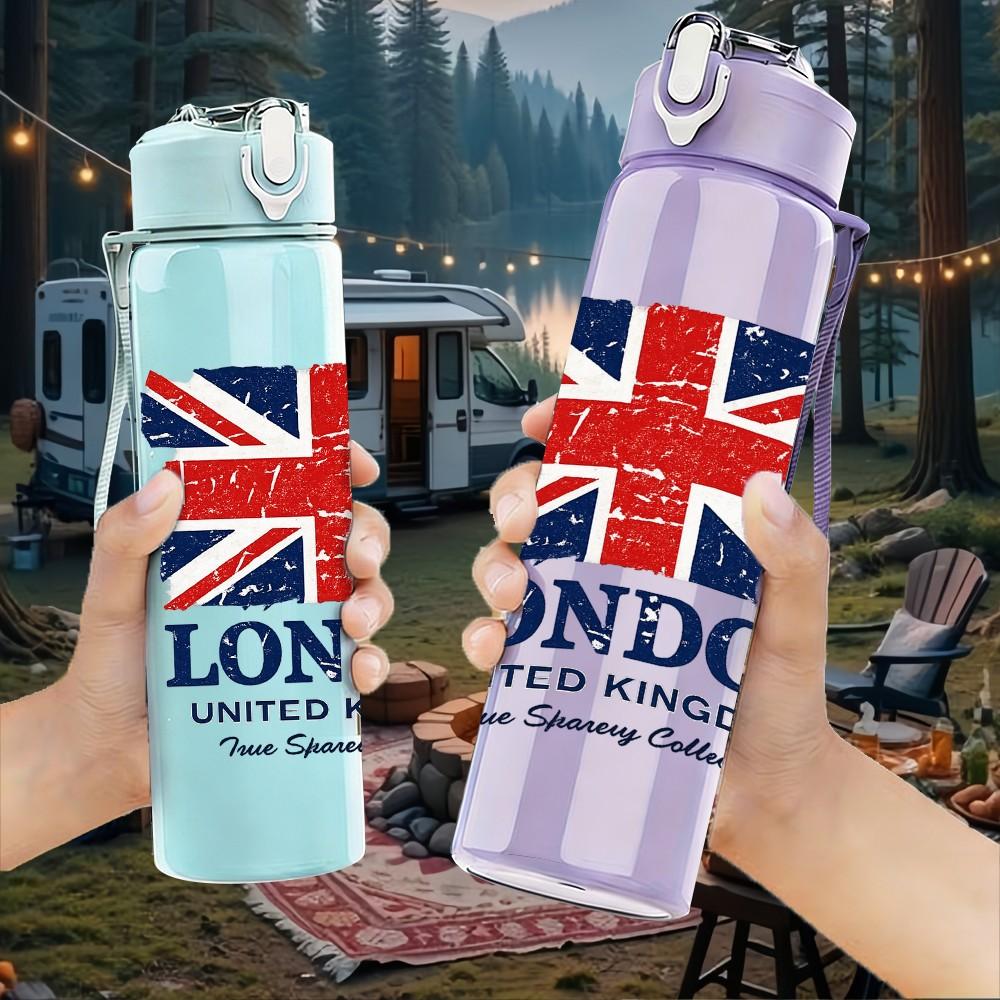 1PC Union Jack London Flag 750ml Color Plastic Sports Water Bottle Leakproof Flip Straw Lid Suitable for Sports Office Home Use