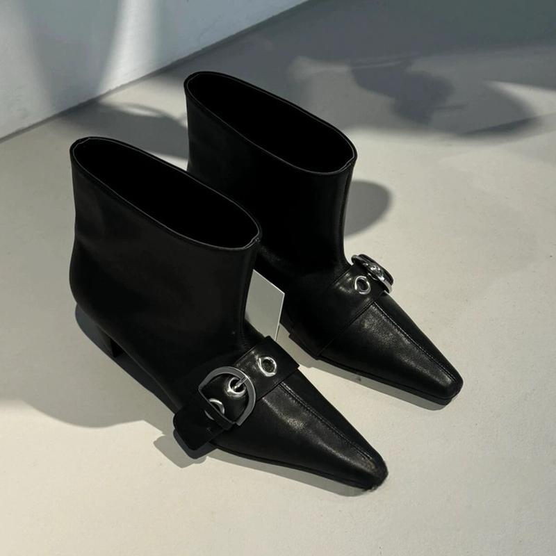 Fashion Pointed Toe Low Heel Women Chelsea Boots Ladies Elegant Belt Buckle Mordern Short Booties