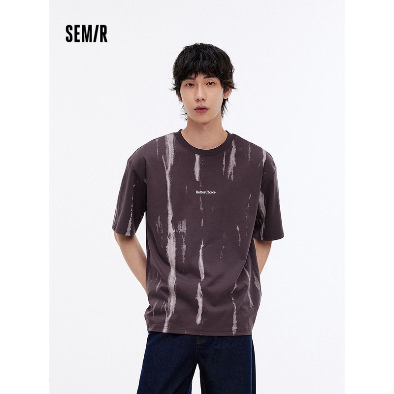

Мужская футболка с коротким рукавом Senma, китайская модная футболка с принтом тушью, стильный нишевый дизайн, осенняя футболка с надписями, круглый вырез Black 90001 175/92A/L