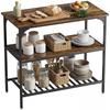 Baker's Rack, 3-Tier Kitchen Shelf with Steel Frame, Rustic Brown+Black