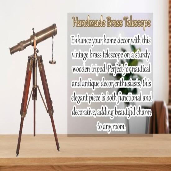 Mosazný dalekohled s dřevěným stojanem na stativ Námořní námořní vintage dekorace na stůl