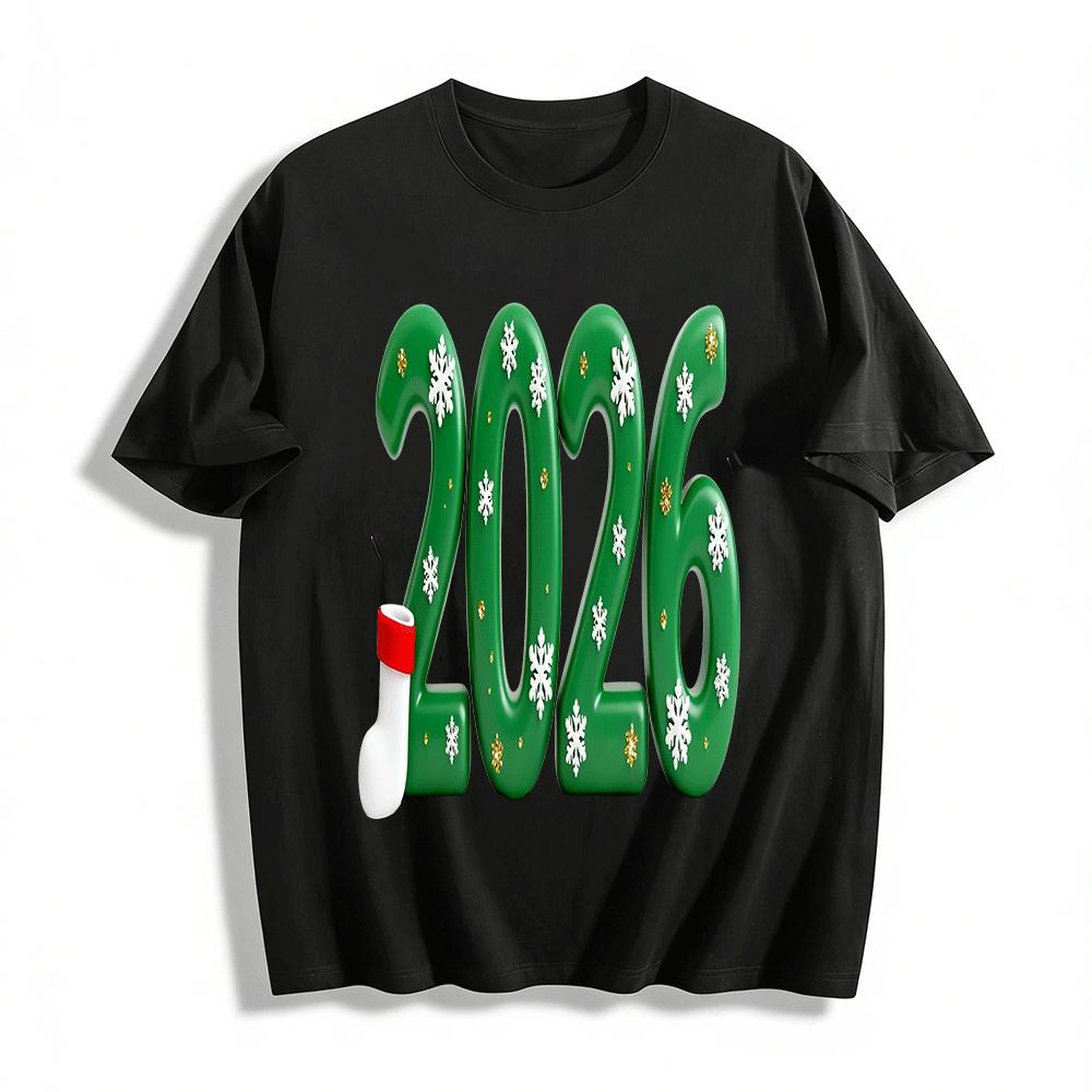 2026 New Year Snowflake Christmas Sock Print Casual Top Pure cotton T-shirt XXS