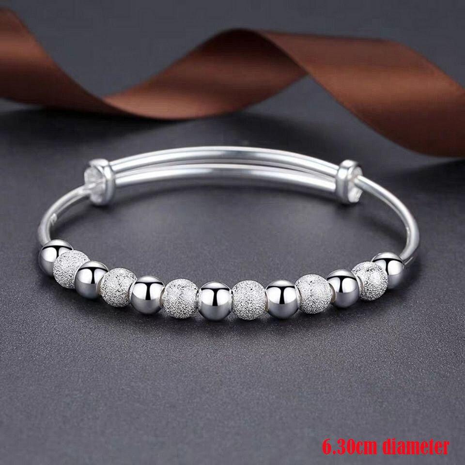 Breloques Argent 925 Couleur Luxe Perles Bracelets Joncs Mignon pour Femmes Mode Fête Mariage Bijoux Ajustable