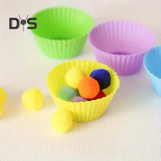 78Pcs/Set Kids Color Sorting Toy with 7 Bowls 70 Pompoms Clip Preschool Learning Ball Counting Matching Game Toddlers Boys Girls Educational Color
