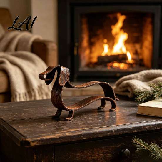 Dachshund Lover Collectibles Rustic Metal Sculpture Minimalist Line Art Iron Dog Statue Vintage Small Animal Figurines Wiener Tabletop Figurine for
