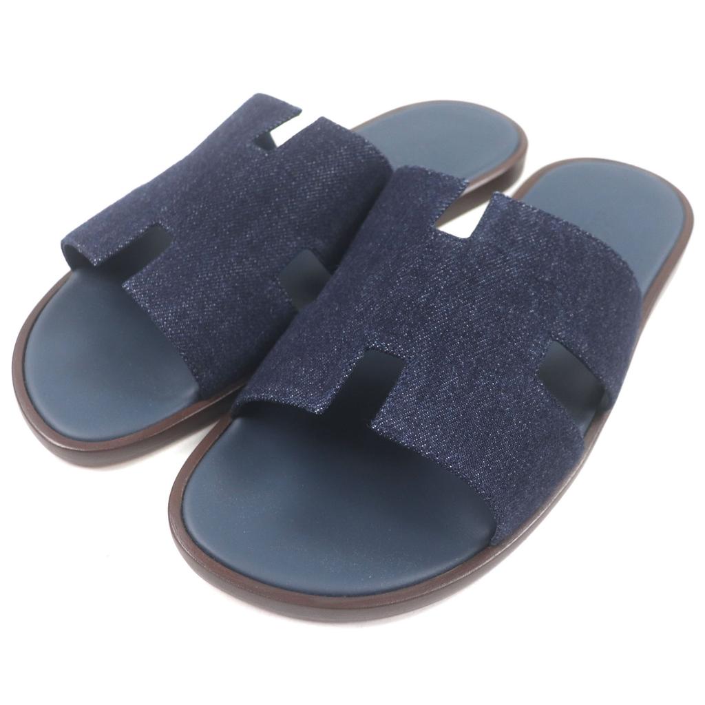 Makellose HERMES Sandalen Izmir H-Logo Slide Indigo-Marine-Denim Herren 43 Gebraucht