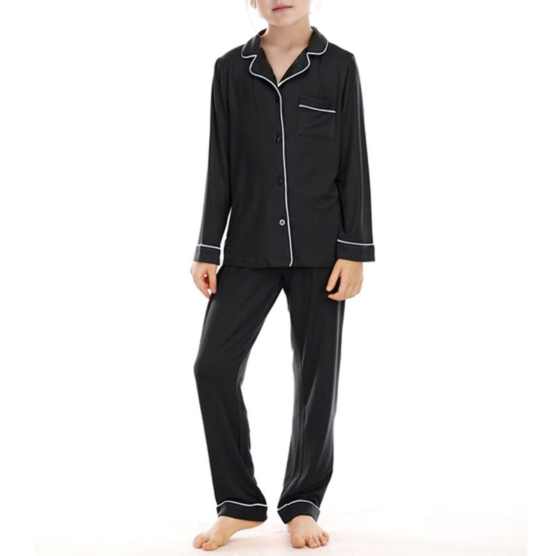 5-14 let Dětský Dívčí Pyžamový Set Dlouhý Rukáv Knoflíkový Top a Kalhoty Domácí Oblečení