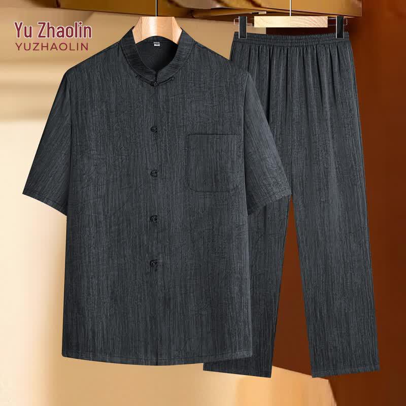 YUZHAOLIN Men s Chinese Style Summer Tang Suit Set XL