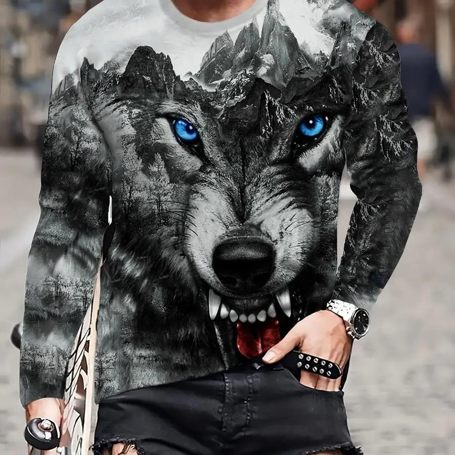 Men's T Shirt  3D Printed Wolf Pattern Tops Casual Comfortable Long Sleeve T Shirt Men's and Women's Fashion Summer T Shirt