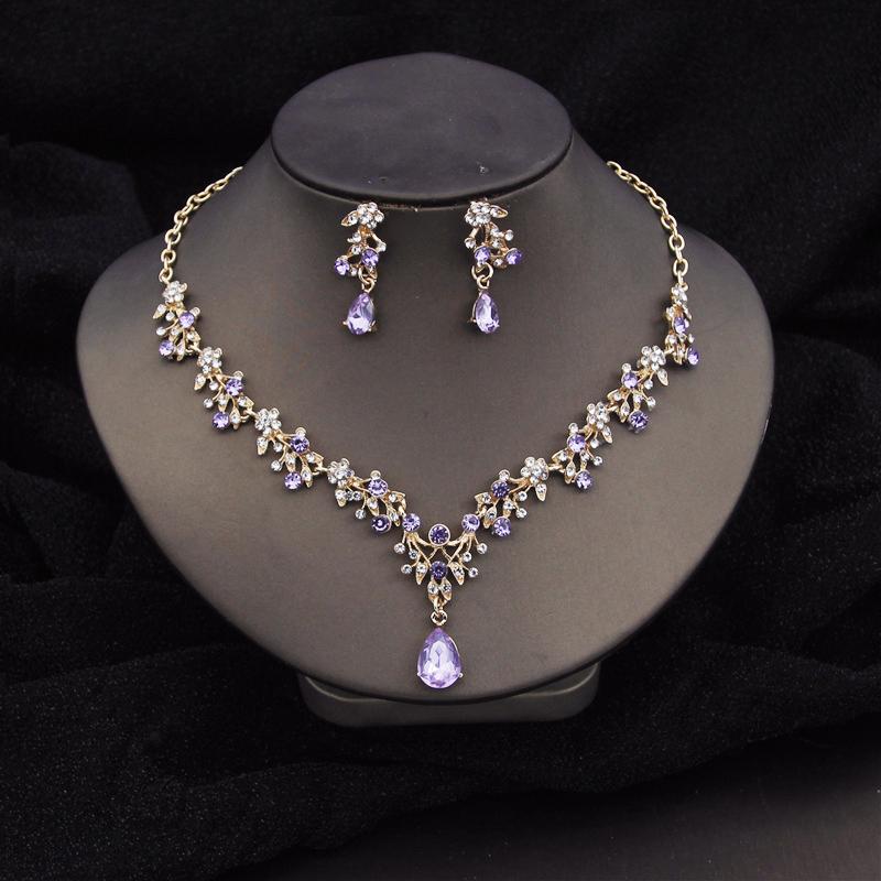 Wunderschöne Kristall Modeschmuck Sets für Frauen Luxus Choker Halskette Ohrringe Ball Hochzeitskleid Braut Halskette Sets