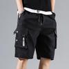 Summer Men Elastic Waistband Drawstring Everyday Shorts Multi Pockets One Tone Straight Wide Leg Mid-rise Sport Cargo Everyday Shorts Streetwea