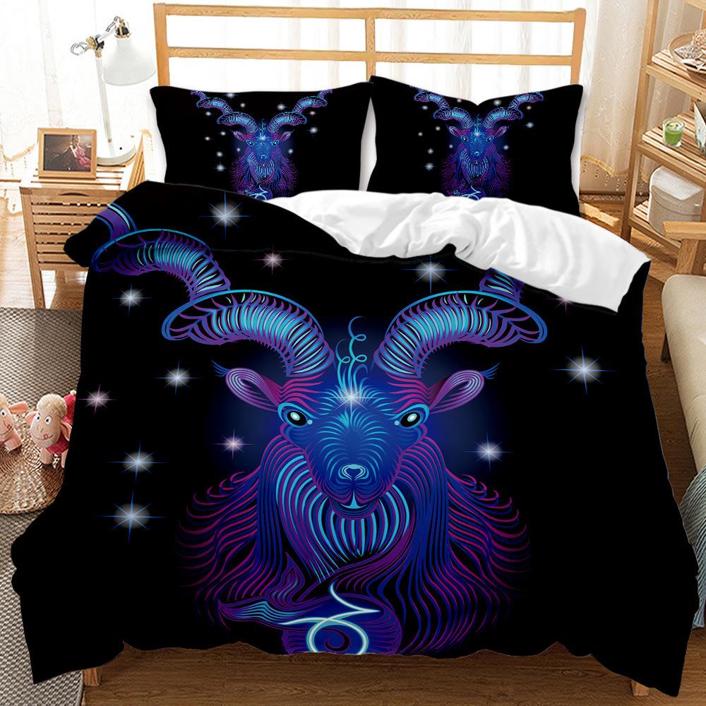 Twelve Constellations Duvet Cover Set King Size Mystery Black Background 3D Printed for Kids Teen Adult Polyester Bedding Set
