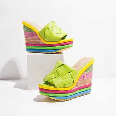 Chaussures d'été Peep Toe sandales femmes mode compensées plate-forme pantoufles femme décontracté couleurs mélangées concepteur fête sandales