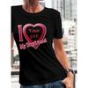 European sizes Custom Photo Print T-Shirt for Women - "I Love You" Heart Design, Casual Short Sleeve Crew Neck, Lightweight Polyester