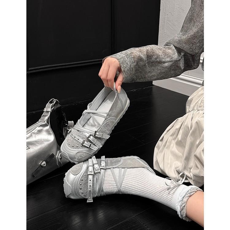 Sheepskin Version~ Retro Ballet Flats Women's 2025 Summer New Rivets Inner Height Increase Shallow Mouth Mary Jane Single Shoes