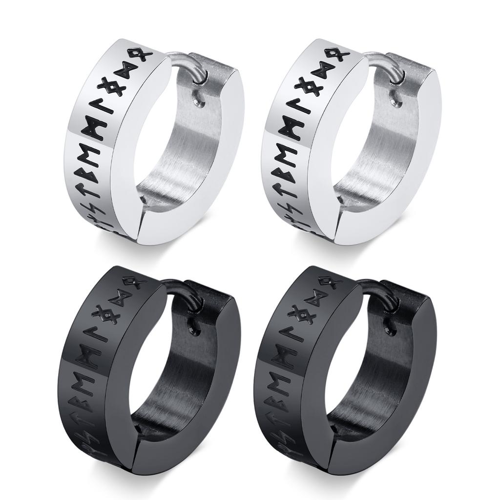 Vnox Men Norse Viking Runes Hoop Earrings,13mm Stainless Steel Huggie Ear Gifts Jewelry for Male Boys