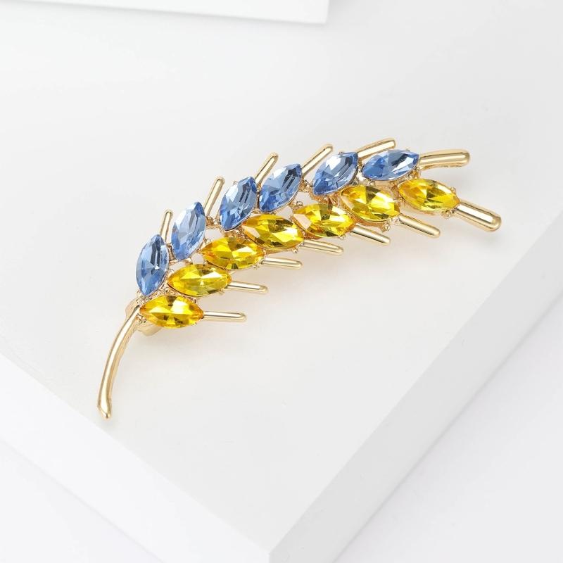 Elegant Wheat Sheaf Brooch Pin Exquisite Wheat Ear Lapel Pin Embellished with Sparkling Stones for Women Girls