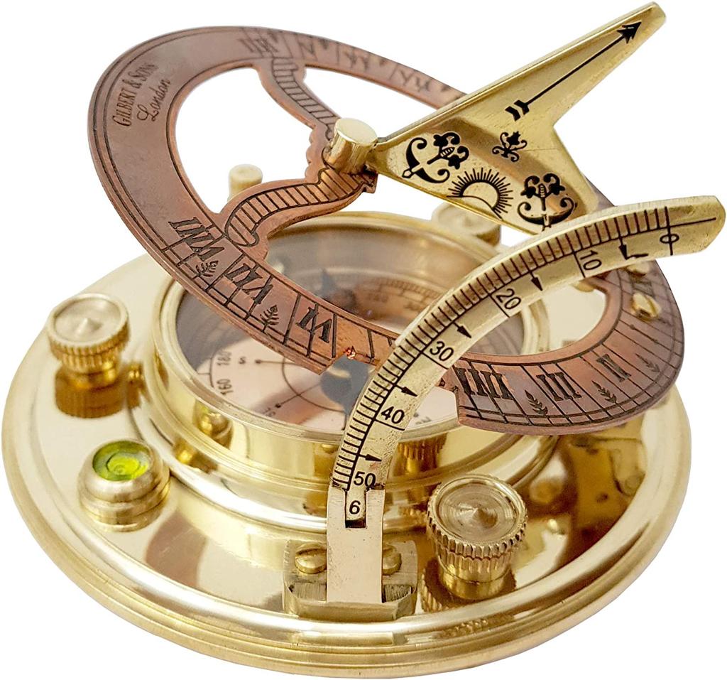 Marine - Antique Brass, Copper Sundial, Compass, Sundial