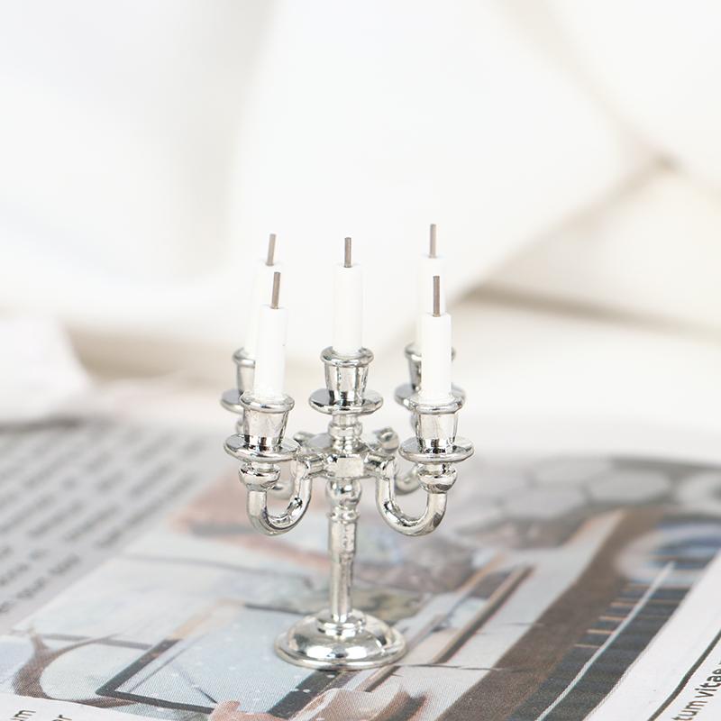 1Set Puppenhaus Miniatur Kerzen Und Leuchter Kuchen Kerzenhalter Topper