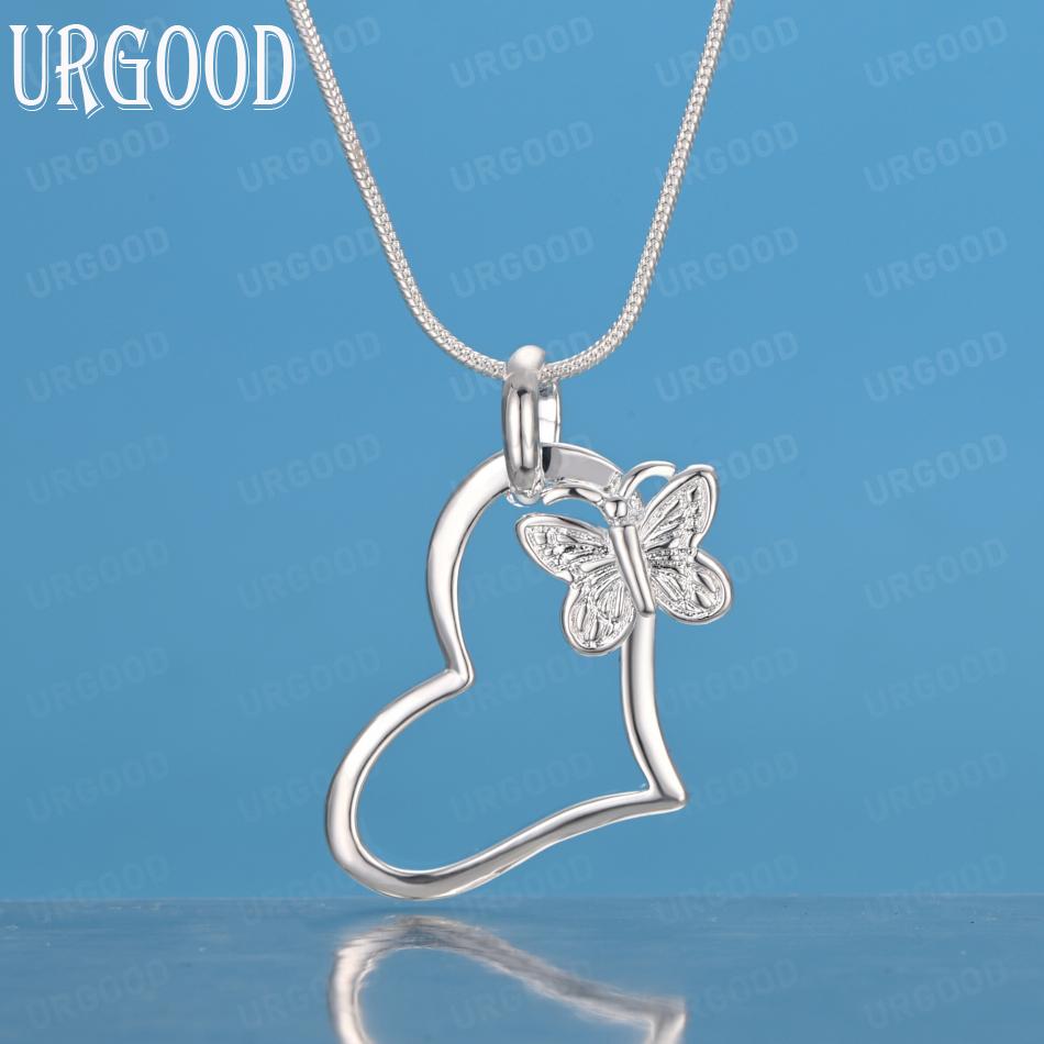 925 Sterling Silver Butterfly Heart Necklace Fashion Wedding Jewelry