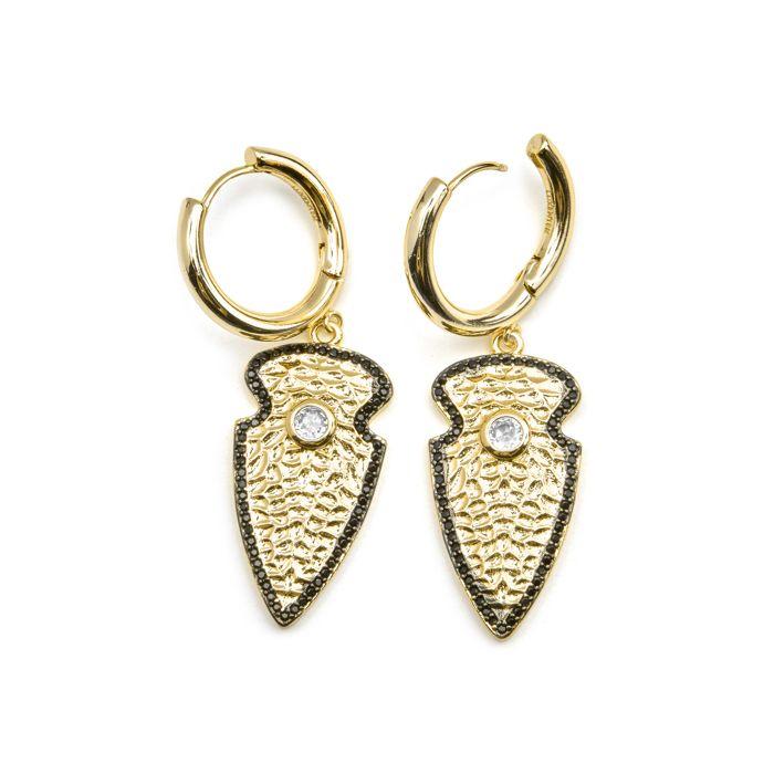 Boucles d'oreilles - LUXENTER - Otla - Or 18 carats - Zircone brillante - Pendant crochet
