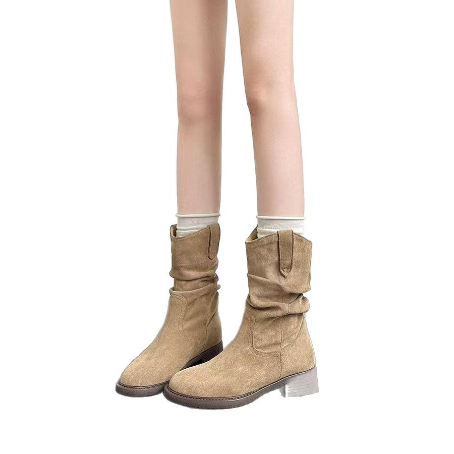 Women's  Slimming V-Mouth Slouch Boots - New Autumn Mid-Calf Martin Style