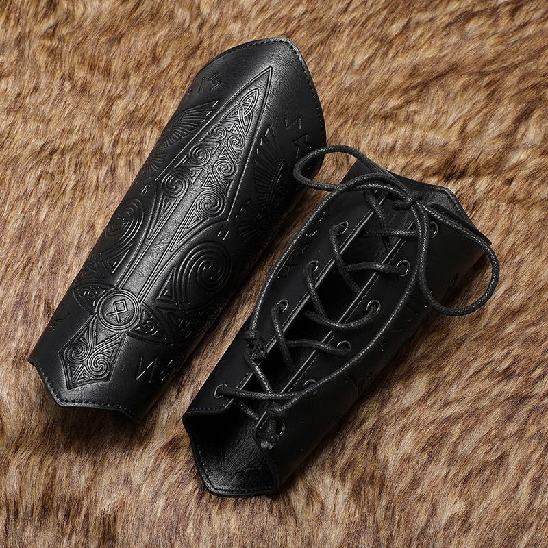 Medieval Retro Embossed Wristband Cosplay Stage Prop Knight Armguard Costume Matching Genuine Leather Embossed Arm Armor