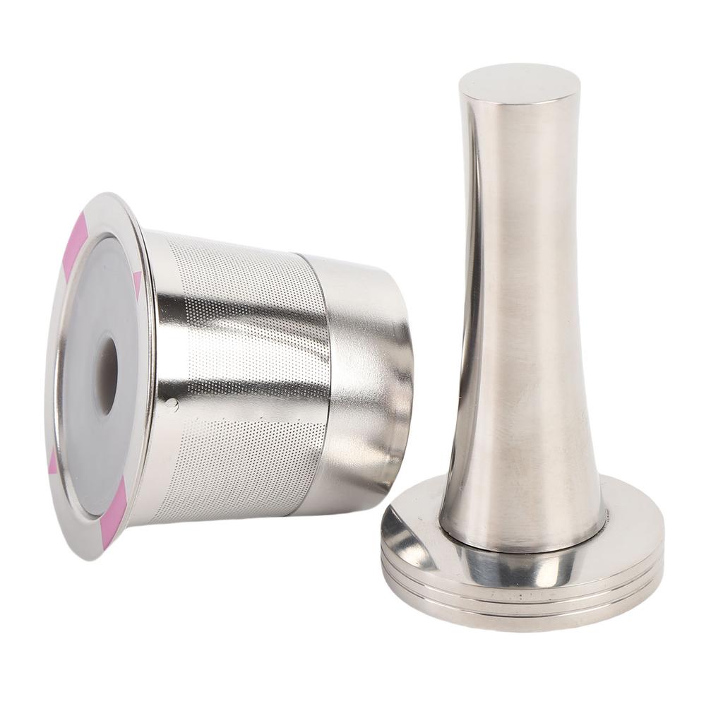 Opakovaně použitelná kávová kapsle Nerezová plnitelná kávová filtrační kapsle s pěchovadlem, kartáčkem a lžičkou