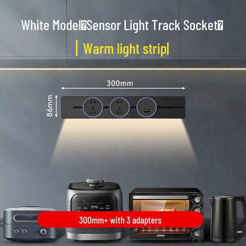 Movable Sliding Track Power Strip with Sensor Light for Kitchen & Dining Room