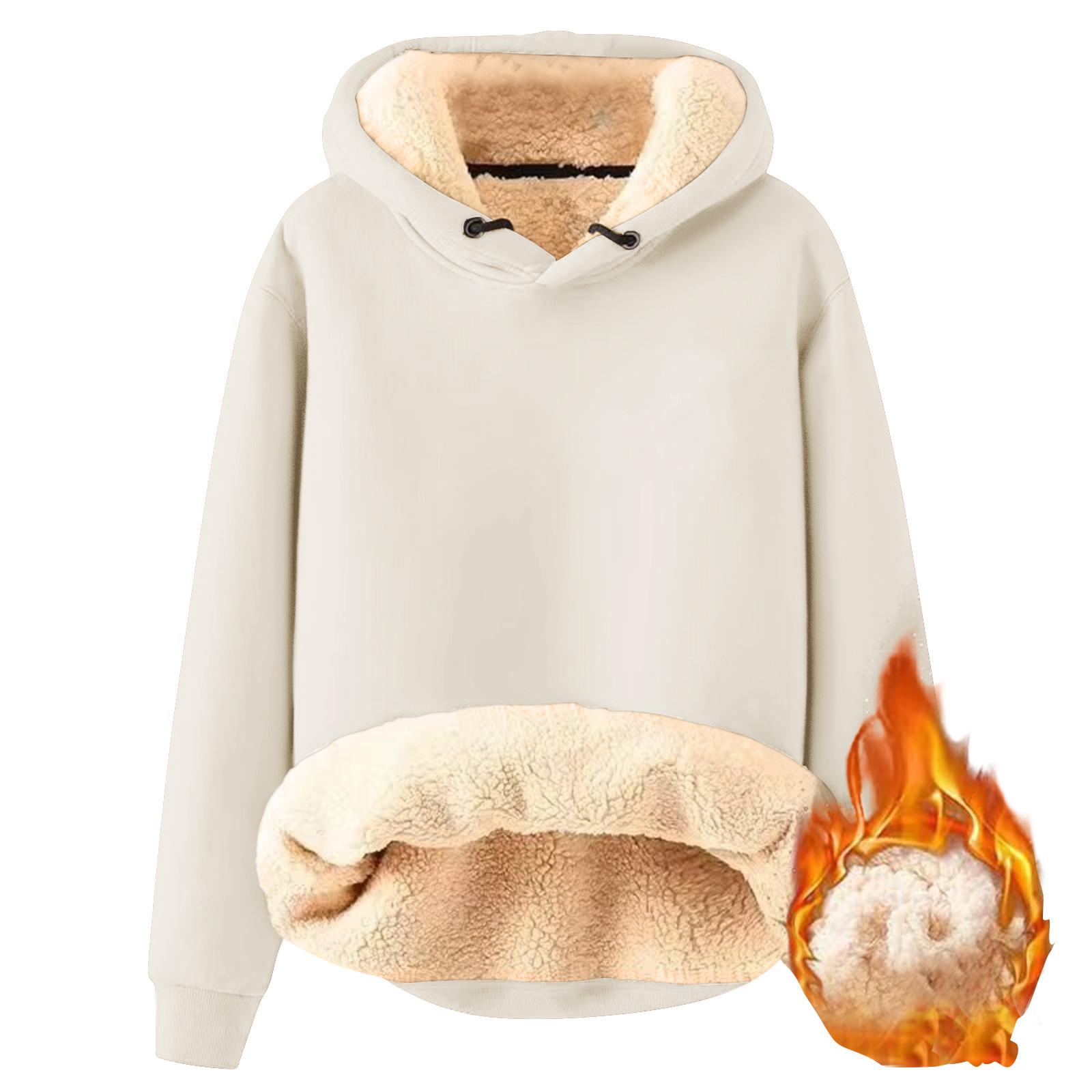 

Женская мода с капюшоном сплошной цвет толстовка с мягкой подкладкой утолщенный теплый свободный пуловер толстовка M бежевый