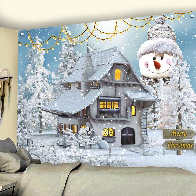 Winter Christmas Snowman Print Pattern Tapestry Home Decor Christmas Tapestry Living Room Wall Decor Backdrop Tapisserie De Noël