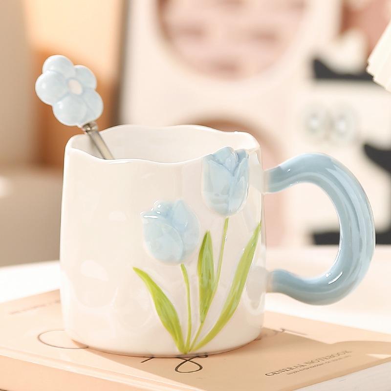 High-Value Hand-Painted Tulip Water Cup Mug Cup Ceramic Bridesmaid Souvenir Opening Event To Send Customers