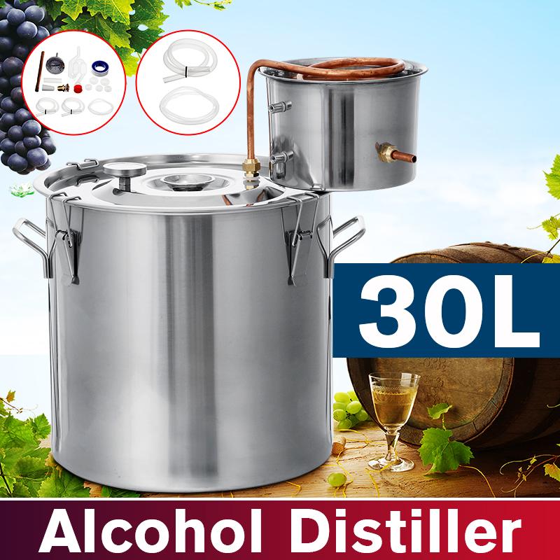 8 Gal 30L Distiller Moonshine Alcohol Stainless Copper DIY Home Water Wine Essential Oil Brewing Kit 304 Stainless Steel Boiler