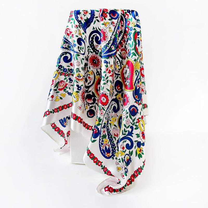 90cm Satin Square Scarf - Paisley Print, Versatile Headscarf, Bandana, or Waist Scarf