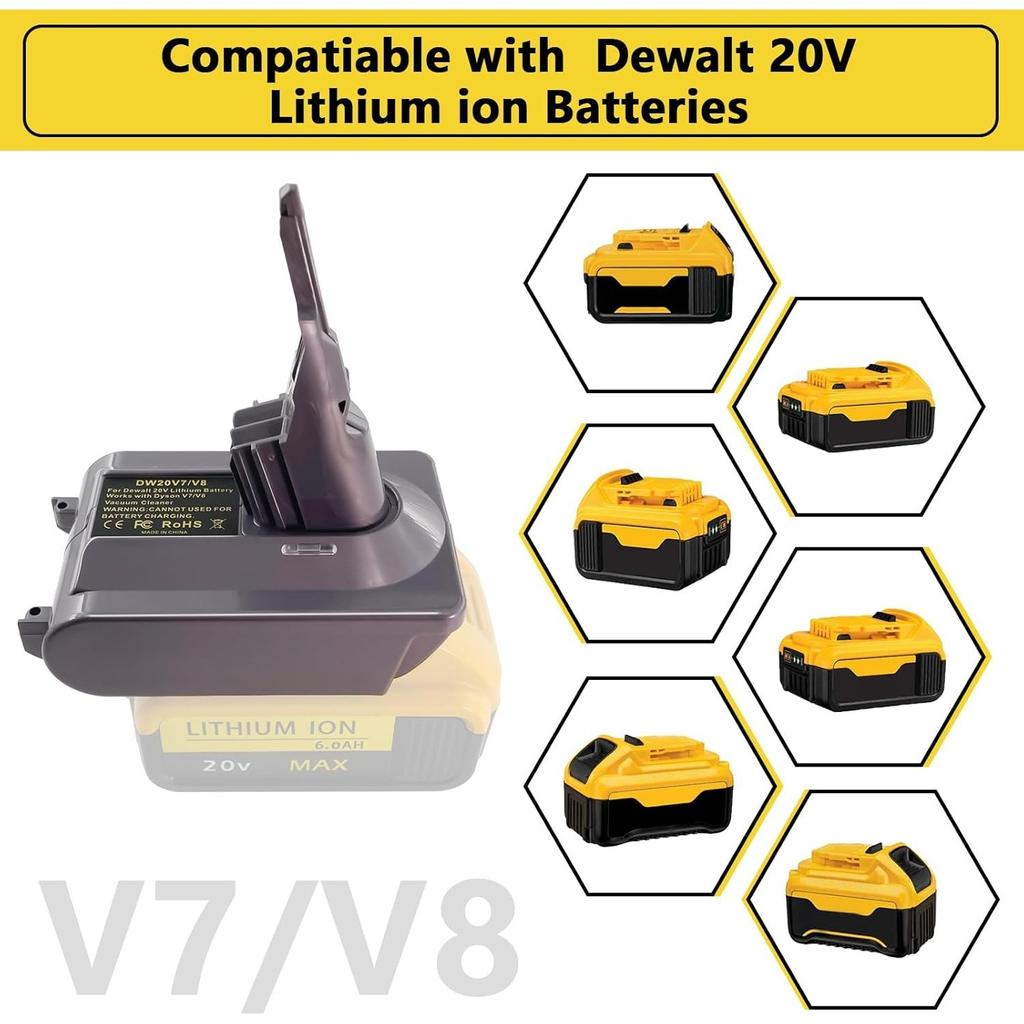 EID Battery Adapter for Dyson V7 & V8 Vacuum Cleaner for Dewalt 18V 20V Battery, Convert to V7 V8 Animal, Motorhead Pro, Trigger, Car+Boat