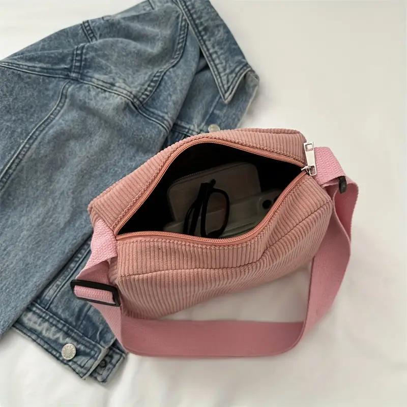 Solid Color Corduroy Shoulder Bag All-match Zipper Handbag Versatile Carry On Crossbody Bag