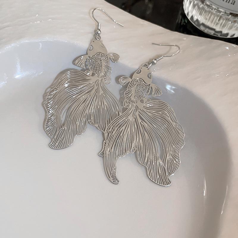 Chinese Style Koi Fish Earrings: Exaggerated Retro Hooks for Women
