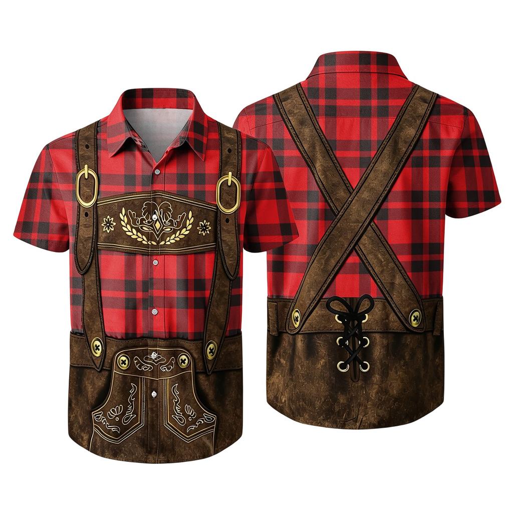 Men's Short Sleeve Button Down Shirt with Vintage Festival Print Relaxed Fit Casual Party Top for Everyday Wear