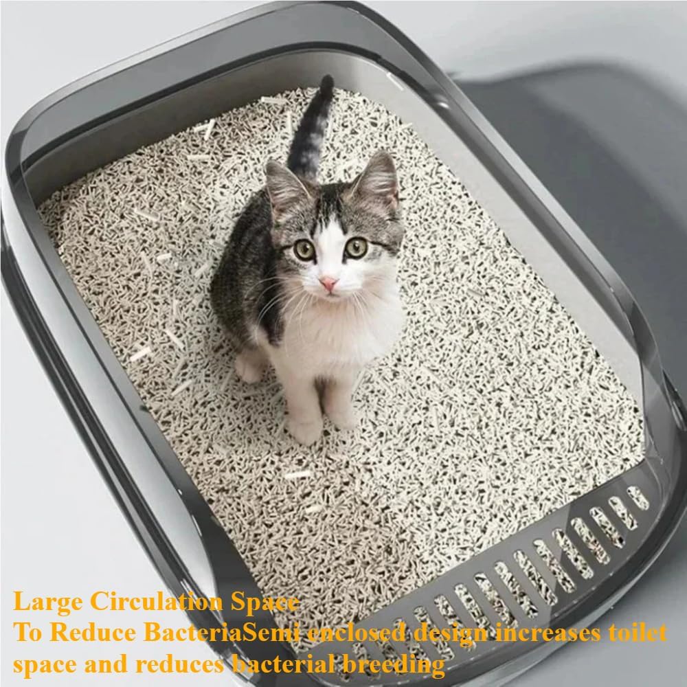Semi-Enclosed Cat Litter Box Splashproof Kitten Toilet Tray Pet Cleaning Basin with High Sides for Indoor Use