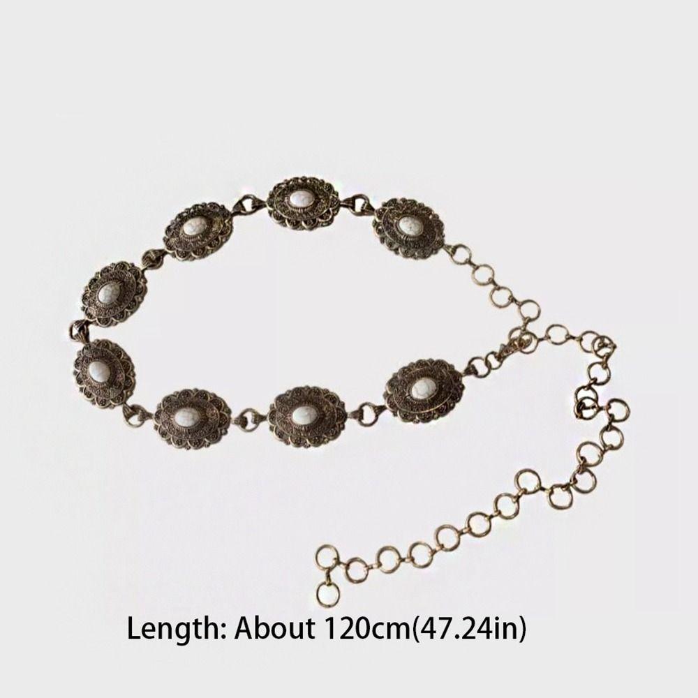 Elegant Flower Metal Waist Chain Vintage Silver Bohemian Style Waistband Alloy Body Jewelry Ethnic Style Belt Dress Accessories