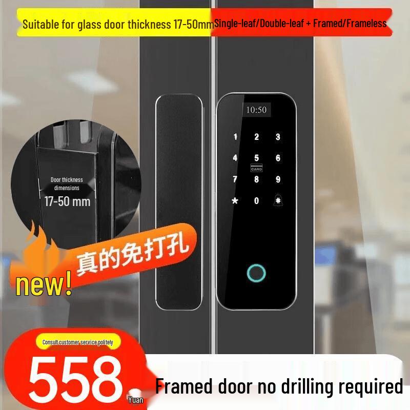 ZUCON F491 Wire-Free Smart Lock for Glass Doors CN plug (adapter included)