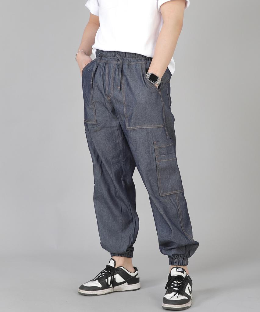 Seinteukeulu Two-Layer Wide Cargo Jogger Pants W2-308J Denim Light Indigo