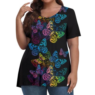 Oversize Womens Plus Size Tops Shorts Sleeve Shirts V Neck Casual Clothing Clothes Prints Tops